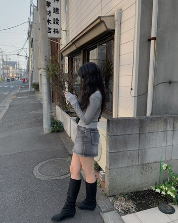 Alt Black Denim Washing Denim Mini Skirt